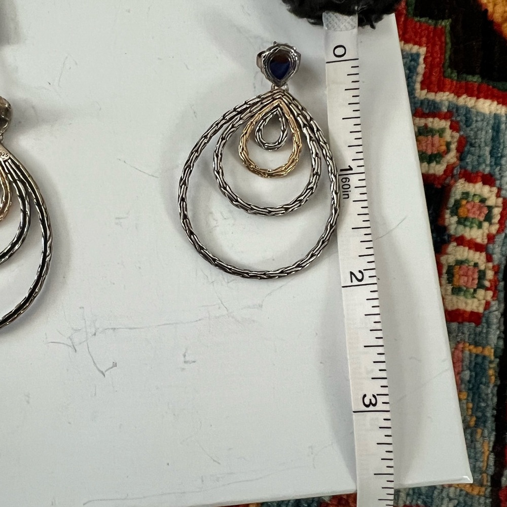 John Hardy Classic Chain Carved Drop Silver & 18k Earrings - Picture 3 of 8